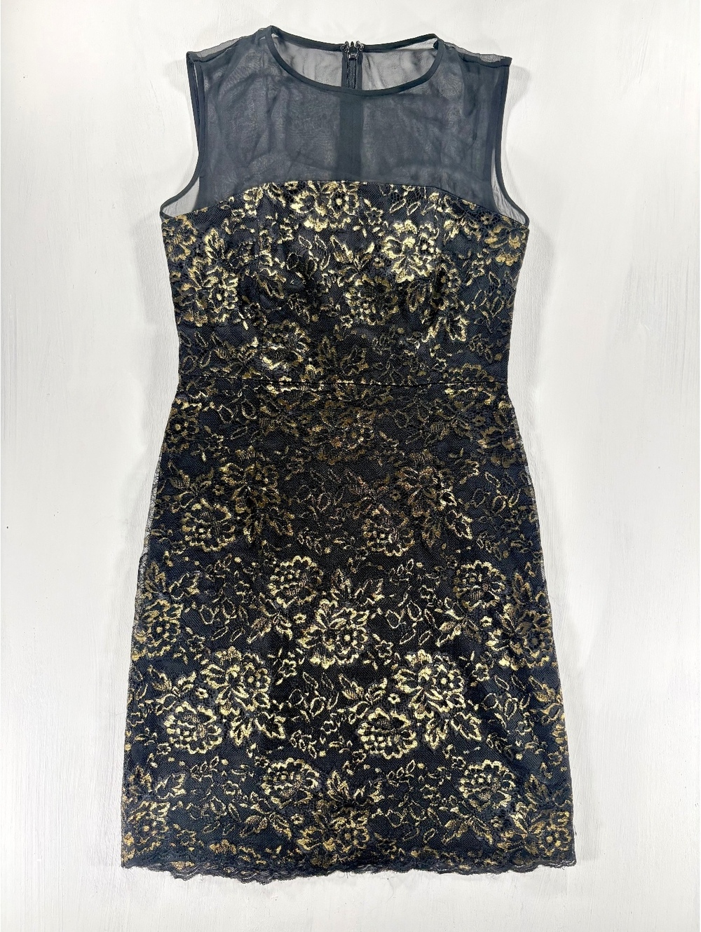 Diane von Furstenberg Statement Illusion Gold Lace Party Cocktail Mini Dress